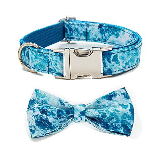 Love Dream Hundehalsband mit Fliege und Metallschnalle, verstellbares Hundehalsband mit Fliege für kleine, mittelgroße und große Hunde (Medium, Blue Ocean) von Love Dream