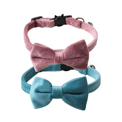 Love Dream Katzenhalsband, mit Fliege und Glöckchen, 2 Stück, Samt, für Mädchen, Jungen, Kätzchen, Sicherheitshalsbänder mit abnehmbarer Fliege für Katzen, Kätzchen, Blau und Rosa von Love Dream