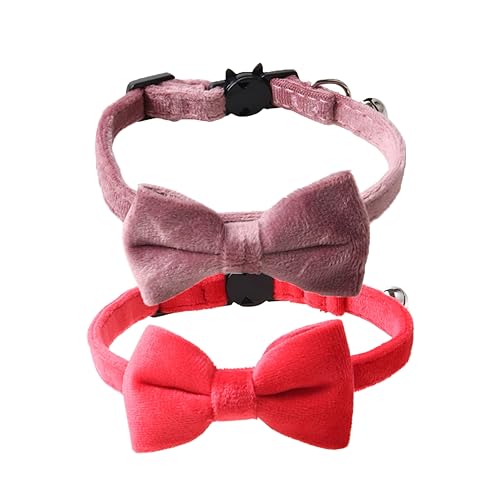 Love Dream Katzenhalsband, mit Fliege und Glöckchen, 2 Stück, Samt, für Mädchen, Jungen, Kätzchen, Sicherheitshalsbänder mit abnehmbarer Fliege für Katzen, Kätzchen, Rot und Rosa von Love Dream