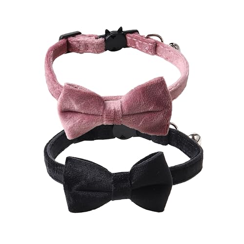 Love Dream Katzenhalsband, mit Fliege und Glöckchen, 2 Stück, Samt, für Mädchen, Jungen, Kätzchen, Sicherheitshalsbänder mit abnehmbarer Fliege für Katzen, Kätzchen, Schwarz und Rosa von Love Dream