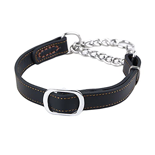 Love Dream Martingale Halsbänder für Hunde, Leder-Trainings-Hundehalsband, Edelstahlkette, Anti-Flucht, kein Ziehen, Hundehalsband für mittelgroße und große Hunde (L (39,9 cm - 53,1 cm), Schwarz) von Love Dream