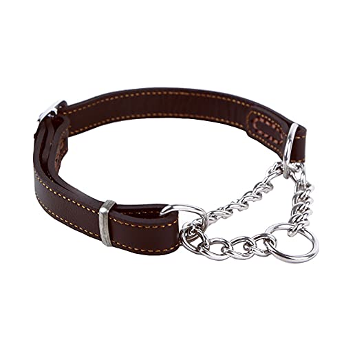 Love Dream Martingale Halsbänder für Hunde, Leder-Trainings-Hundehalsband, Edelstahlkette, Anti-Flucht, kein Ziehen, Hundehalsband für mittelgroße und große Hunde (S (30 cm-42,9 cm), Braun) von Love Dream