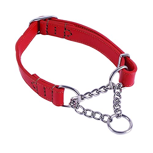 Love Dream Martingale Halsbänder für Hunde, Ledertraining, Hundehalsband, Edelstahlkette, Anti-Escape No Pull Hundehalsband für mittelgroße und große Hunde (L (39,9 cm - 53,1 cm), rot) von Love Dream