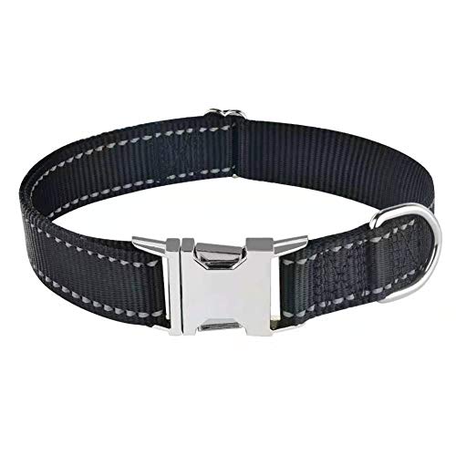 Love Dream Reflektierendes Hundehalsband mit Metallschnalle, Verstellbare Nylon Hundehalsbänder für Kleine Mittel Große Hunde (Groß, Schwarz) von Love Dream