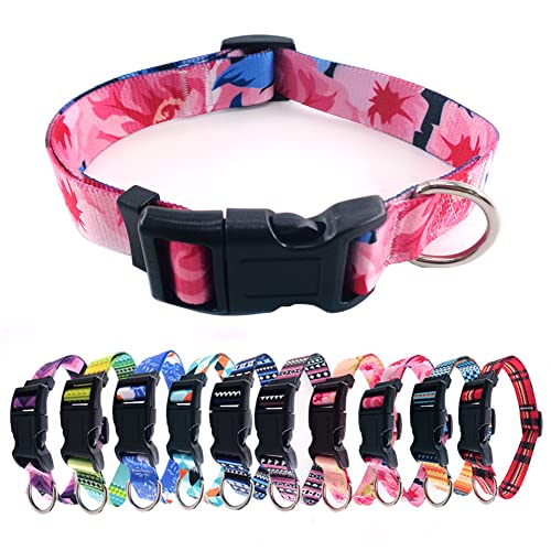 Love Dream Robustes Hundehalsband mit Schnellverschluss-Schnalle, verstellbar, für kleine, mittelgroße und große Hunde (M (27,9 - 41,9 cm), Gärten - Rosa + Blau von Love Dream