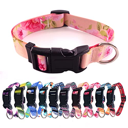 Love Dream Strapazierfähiges Hundehalsband mit Schnellverschluss-Schnalle, verstellbar, für kleine, mittelgroße und große Hunde (S (20,1 - 30 cm), Garten), Rosa von Love Dream