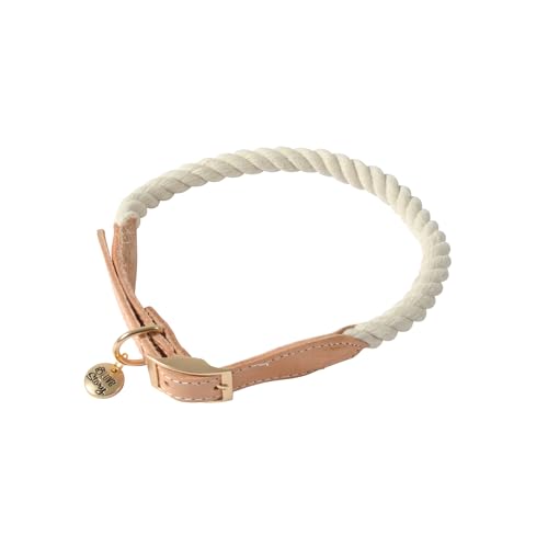 Love Story, Halsband aus Baumwolle und Leder, verstellbar, Größe S, 35,5 > 43,5 x D2 cm, Ecru von LOVE STORY