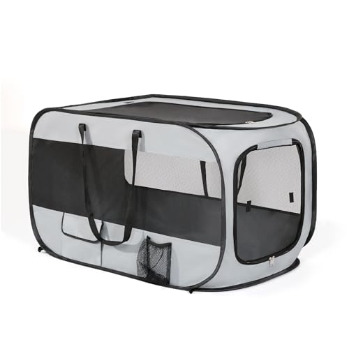 Love's cabin 91,4 cm tragbares Upgrade großes Hundebett – Pop-Up-Hundehütte, Indoor-Outdoor-Box für Haustiere, tragbare Autositzhütte, Katzenbett-Kollektion, Grau von Love's cabin