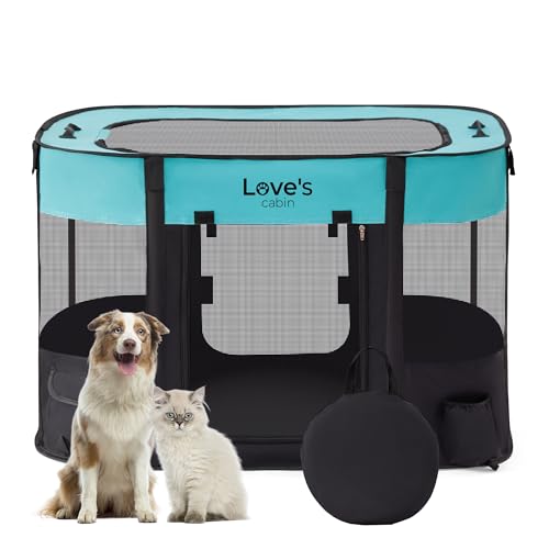 Love's cabin Haustier-Laufstall für Welpen, kleine Hundezelte, Käfig für drinnen und draußen, tragbarer Übungslaufstall für Hund und Katze, faltbarer Pop-Up-Hundehütten-Laufstall mit Tragetasche (S, von Love's cabin