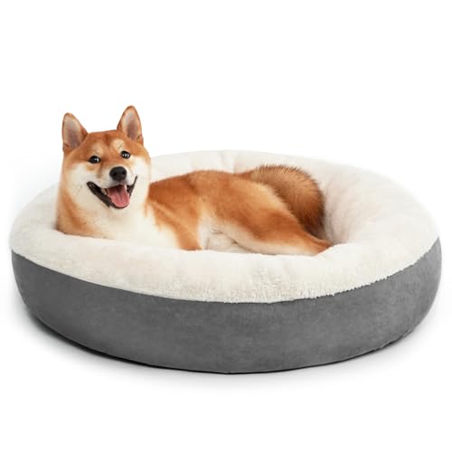 Love's cabin Rundes Donut-Katzen- und Hundebett, 76,2 cm, Haustierbett für mittelgroße oder große Hunde, rutschfeste und wasserabweisende Unterseite, weicher, strapazierfähiger Stoff, waschbar, von Love's cabin