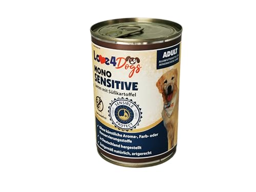 Love4Dog´s Nassfutter Mono Sensitive für ausgewachsene Hunde | 6x400g | Lamm mit Süsskartoffel | Hundenassfutter | Alleinfutter | ohne Zusatzstoffe von Love4Dogs