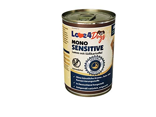 Love4Dog´s Nassfutter Mono Sensitive für ausgewachsene Hunde | 6x800g | Lamm mit Süsskartoffel | Hundenassfutter | Alleinfutter | ohne Zusatzstoffe von Love4Dogs