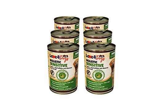 Love4Dog´s Nassfutter für Sensible Hunde | 6x400g | Holistic Lamm und Kartoffel mit Beeren und Leinöl | Hundenassfutter | ohne Zusatzstoffe von Love4Dogs