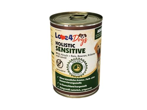 Love4Dog´s Nassfutter für Sensible Hunde | 6x400g | Holistic Wild, Hirsch und Reis mit Beeren, Kräuter und Leinöl | Hundenassfutter | ohne Zusatzstoffe von Love4Dogs