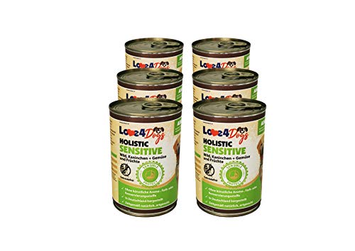 Love4Dog´s Nassfutter für Sensible Hunde | 6x400g | Holistic Wild, Kaninchen mit Gemüse und Früchten | Hundenassfutter | ohne Zusatzstoffe von Love4Dogs