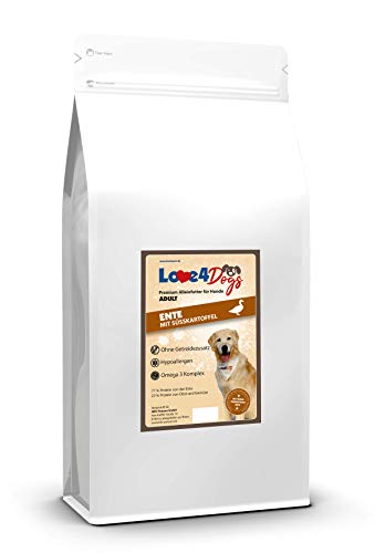 Love4Dogs Adult Trockenfutter 12 Kg | Ente mit Süßkartoffel und Orange | ohne Zusatzstoffe | Premium Alleinfutter für adulte Hunde von Love4Dogs