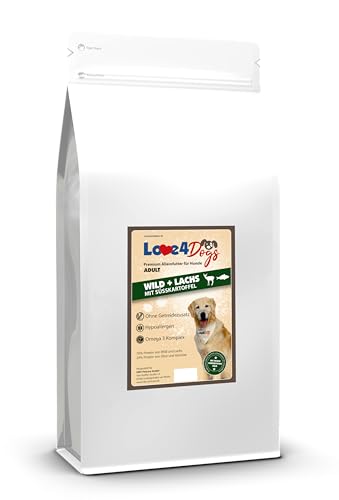 Love4Dogs Adult Trockenfutter 12 Kg | Wild+Lachs mit Süßkartoffel und Maulbeere | ohne Zusatzstoffe | Premium Alleinfutter für adulte Hunde von Love4Dogs