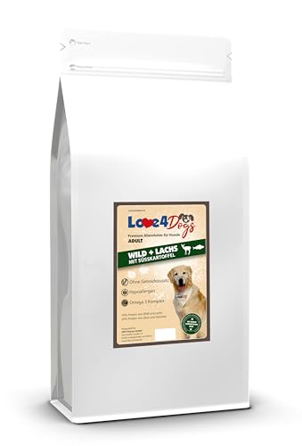 Love4Dogs Adult Trockenfutter 12 Kg | Wild+Lachs mit Süßkartoffel und Maulbeere | ohne Zusatzstoffe | Premium Alleinfutter für Adulte Hunde von Love4Dogs