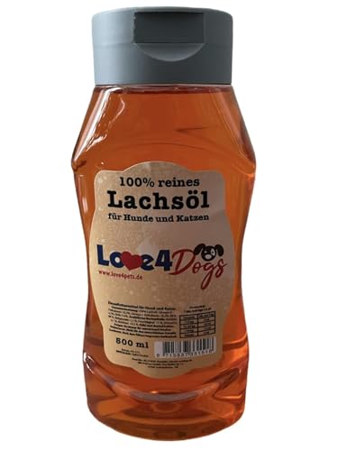 Love4Dogs Lachsöl für Hunde 300ml | Dosierflasche | Nahrungsergänzung Hund | Ergänzung für Barf, Trocken- und Nassfutter | wertvolle Nährstoffe von Love4Dogs