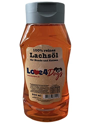 Love4Dogs Lachsöl für Hunde 500ml | Dosierflasche | Nahrungsergänzung Hund | Ergänzung für Barf, Trocken- und Nassfutter | wertvolle Nährstoffe von Love4Dogs