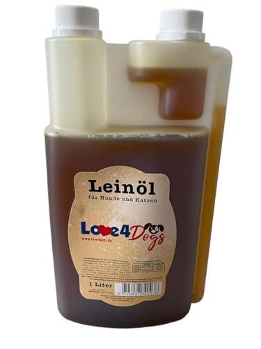 Love4Dogs Leinöl für Hunde 1000ml | Dosierflasche | Nahrungsergänzung Hund | Ergänzung für Barf, Trocken- und Nassfutter | wertvolle Nährstoffe von Love4Dogs