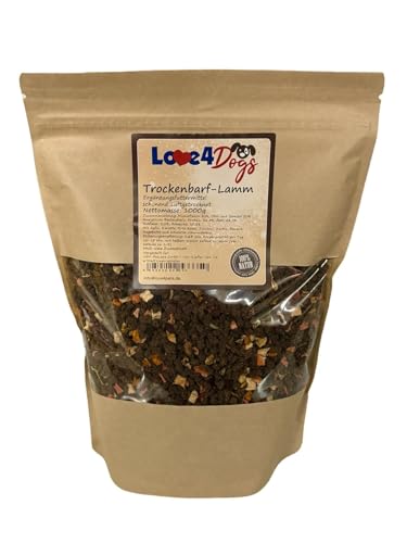 Love4Dogs Trockenbarf Trockenfleisch-Menü Lamm 1000g für Hunde | allergische Hunde | Premium Ergänzungsfutter für Erwachsene Hund von Love4Dogs