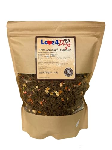 Love4Dogs Trockenbarf Trockenfleisch-Menü Pansen 1000g für Hunde | allergische Hunde | Premium Ergänzungsfutter für Erwachsene Hund von Love4Dogs