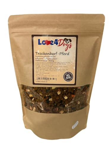 Love4Dogs Trockenbarf Trockenfleisch-Menü Pferd 500g für Hunde | allergische Hunde | Premium Ergänzungsfutter für Erwachsene Hund von Love4Dogs