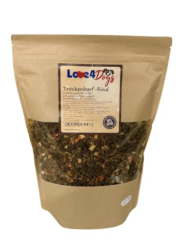 Love4Dogs Trockenbarf Trockenfleisch-Menü Rind 1000g für Hunde | allergische Hunde | Premium Ergänzungsfutter für Erwachsene Hund von Love4Dogs