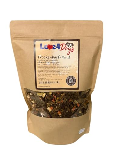 Love4Dogs Trockenbarf Trockenfleisch-Menü Rind 500g für Hunde | allergische Hunde | Premium Ergänzungsfutter für Erwachsene Hund von Love4Dogs