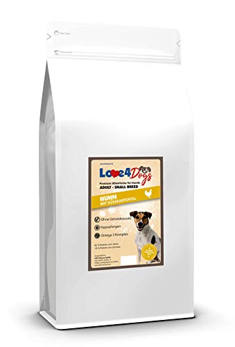 Love4Dogs Trockenfutter für kleine Rassen 2 Kg | Huhn mit Süßkartoffel und Kräutern | ohne Zusatzstoffe | Premium Alleinfutter für Adulte Hunde Small Breed von Love4Dogs