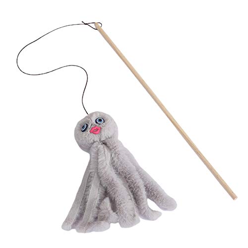 LovePlz Holz Pole Plüsch Octopus Lustige Kätzchen Stick Toy Biting Kauen Haustier Katze Lieferungen Für Katze Geschenk Katzenliebhaber Lustige Haustiere Lieferungen Grau von LovePlz