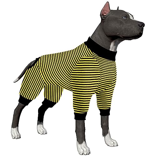 Big Dogs PJS Clothes Pitbull Hunde-Shirt, reine Baumwolle, gelb und schwarz gestreift, 4-beiniges Design, vollständige Abdeckung, für große Hunde, große Hunderassen, Größe M von LovinPet