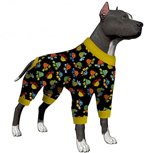 Extra große Hunde-Outfits – Haustier-Angstlinderungs-Shirt, Sonnenschutz-Shirt für Hunde, bequemer, dehnbarer Stoff, schwarzer Schildkröten-Druck, große Hunde-Pjs, Größe 3XL von LovinPet