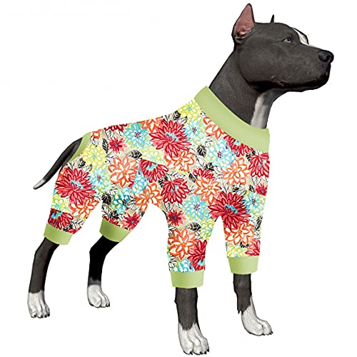 Giant Dogs PJS Bodysuit – Anti-Lecken und Angst, beruhigendes Hunde-Shirt, leichter, dehnbarer Stoff, Wassermelonen- und Blumen-Druck, große Hunde-Pyjama, Pitbull-Kleidung, Hunde-Party-Kostüm, Größe von LovinPet