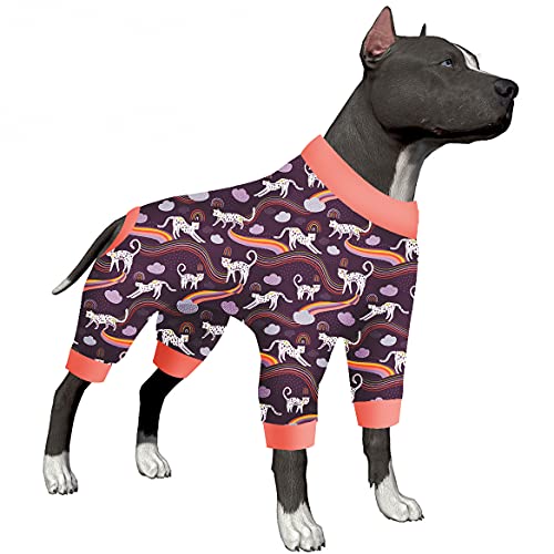 Hunde-Body für große Hunde und Mädchen – beruhigender Hunde-Pyjama, leichter, bequemer Stoff, Regenbogen-Druck, großer Hunde-Pyjama, 4-beiniger Pullover, Hunde-Einteiler für Jungen oder Mädchen, Größe von LovinPet