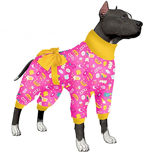 Hunde-Outfits – UV-Schutz-T-Shirt, beruhigender Hunde-Pyjama, dehnbarer 4-beiniger großer Hunde-Overall, rosa Leckerlis, Schlafanzug für große Hunde, XL von LovinPet