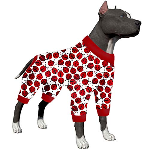 LovinPet Hunde-Pyjama, Kleidung für riesige Hunde – Hunde-Pyjama, schmale Passform, leichter Pullover, vollständige Abdeckung, roter Marienkäfer-Druck, vollständige Abdeckung, Größe XXL von LovinPet