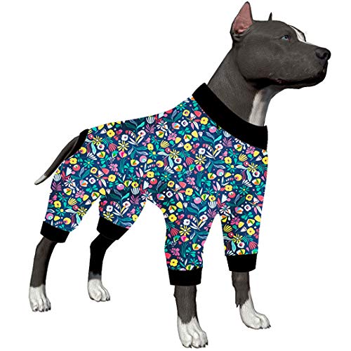 LovinPet Hunde-Pyjama, Bekleidung für riesige Hunde – Hunde-Pyjama, Stretch-Strick, Hawaii-Blumendruck, große Hunde, Pullover, Einteiler, vollständige Abdeckung, große Hunde, Jamammies, Größe 3XL von LovinPet