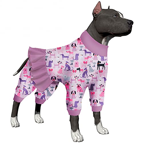 LovinPet 661 Comfy Dog Onesie Hoher Kragen Baumwolle Hundebody UV & Post Operative Schutz Leichte Jersey Knit Spielen Welpen Rosa Drucke Große Hunde Pyjama als Unterziehshirt für Hundekleider von LovinPet