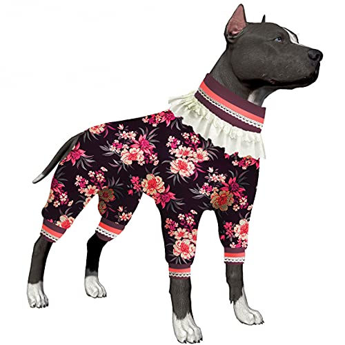 LovinPet 6fa Fashion Hundeanzug, Hunde-Einteiler, UV- und postoperativer Schutz, 4 Beine, hoher Kragen, leicht, dehnbar, groß, Blumendruck, großer Hunde-Pyjama als Basis-Shirt für Hundekleider von LovinPet