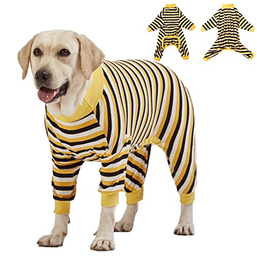 LovinPet Big Dog Pajamas, Baumwolle Schwarz und Gelb gestreiftes Hundehemd, Hundeanzug, volle Abdeckung, Hunde-Einteiler, große Rassen, Hunde-Jammies, Pet PJ's/3XL von LovinPet