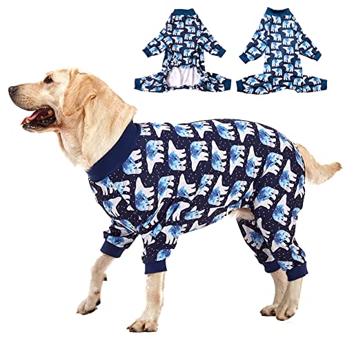 LovinPet Big Dog Pajamas, Post Surgery Einteiler UV-Schutz, blauer Dreieck Druck, leicht, dehnbar, große Hundepullover, volle Abdeckung, große Rassen, Jammies, Pet PJ's von LovinPet