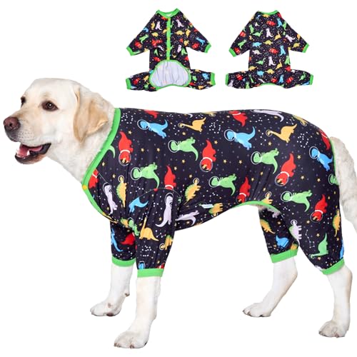 LovinPet Big Dog Wundpflege Chirurgische Erholung Shirt Unterhemd für Hundemäntel Anti Lecken Haustier Angst Onesies für Hunde Dinosaurier im Weltraum Druck Große Rasse Hundekleidung Hund Jammies/XL von LovinPet