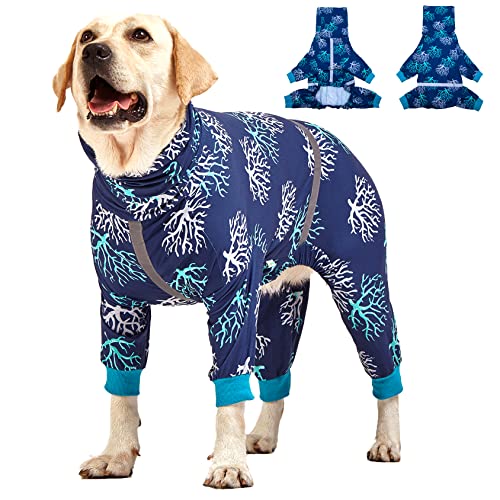 LovinPet Boxer Dogs Onesie Pyjama – UV-Schutz und Wundpflege, Angstlinderung, leichter, dehnbarer Stoff, reflektierende Streifen, Korallenbaumdruck, Kleidung nach Operationen, Pet PJ's/M von LovinPet