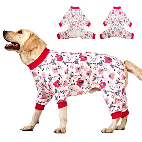 LovinPet Dobermann Typ Hund Onesies, Haustier Angstlinderung, Anti Lecken, nach Operationen, Erholung Kleidung, leichtes Stretchgewebe, Dschungelträume Fuchsia-Druck, große Hunde, Jammies, große von LovinPet