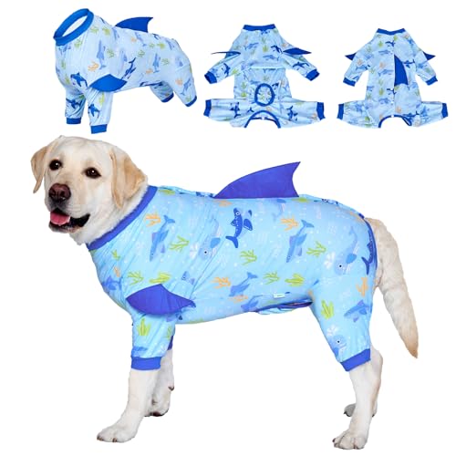 LovinPet Genesungsanzug für Hunde – Hundebody für Bauchwunde nach Operationen, Beinwickel, gewelltes Blau, postoperative Weste, E-Halsband, alternatives Erholungs-Shirt, Wal, Blau, Größe L von LovinPet