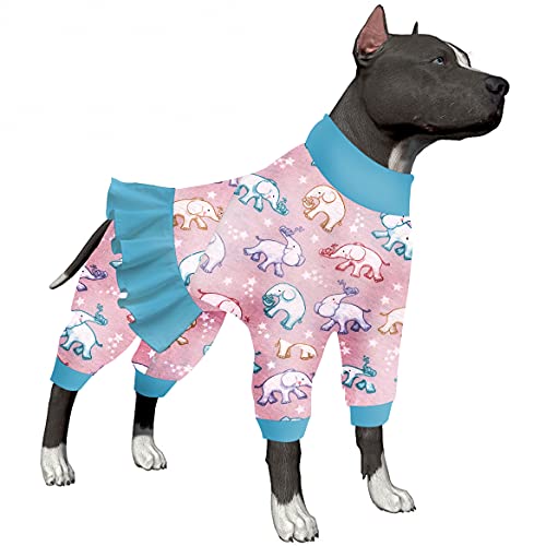 LovinPet Großer Hunde-Einteiler aus Baumwolle, hoher Kragen, UV-Schutz, nach Operationen, bequeme Kleidung, hellrosa Baby-Elefanten-Druck, großer Hunde-Pyjama, Unterhemd für Hundekleider, blau, XL von LovinPet