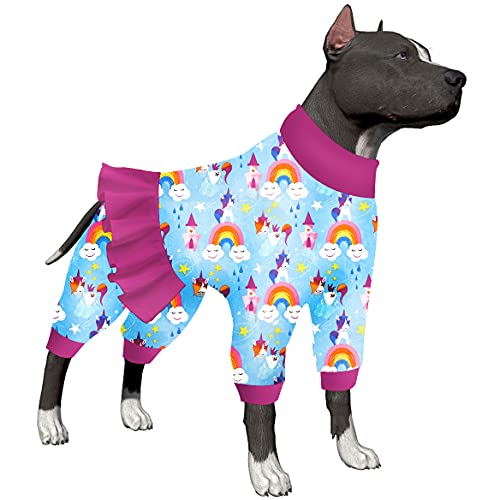 LovinPet Großer Hunde-Pyjama, hoher Kragen, Baumwoll-Hunde-Body, UV- und postoperativer Schutz, leicht, siebenfarbige Regenbogen-Schloss-Drucke, großer Hunde-Pyjama als Unterhemd für Hundekleider von LovinPet