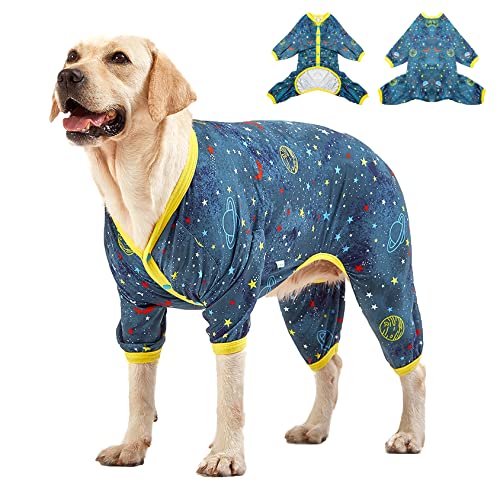 LovinPet Großes Hunde-Chirurgie-Hemd, Unterhemd für Hundemäntel, Anti-Lecken, Haustierangst-Einteiler, marineblauer Weltraumdruck, Pullover große Rassen, Hundekleidung, Pyjama, Haustier-PJ's/L von LovinPet